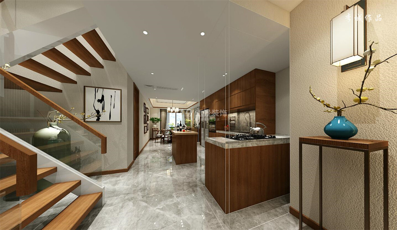 九龙坡区半山公馆跃层装修远景装饰新中式风格设计