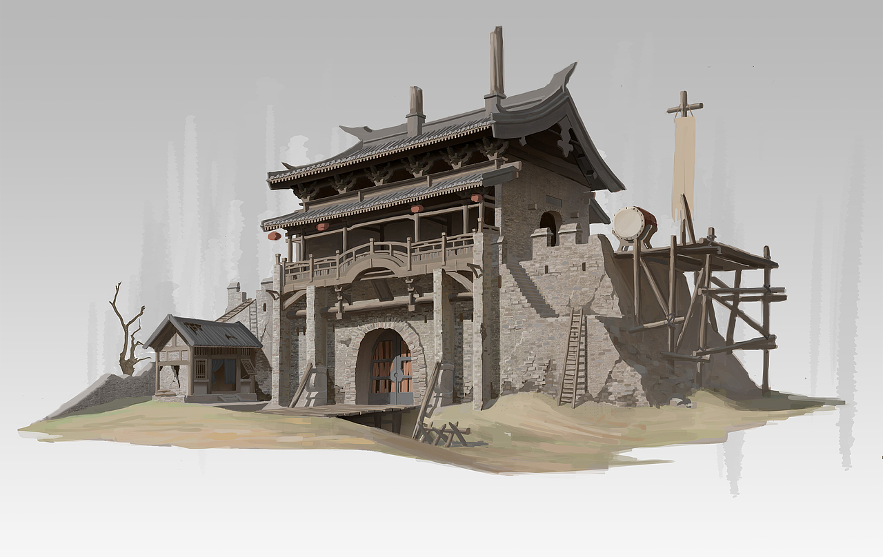鼓楼（图ZMjg2ODUyNTY4） - 游戏原画 - 站酷设计师邓志远原创素材 - 站酷ZCOOL