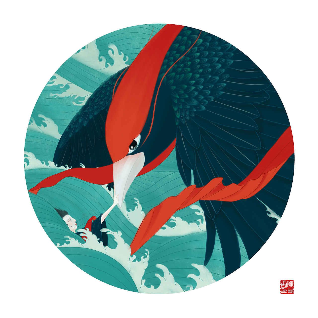 《中国神怪》系列插画作品——精卫