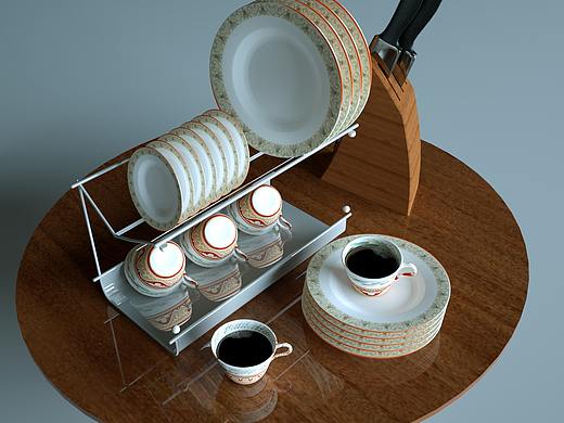 餐桌咖啡杯写实C4D建模渲染