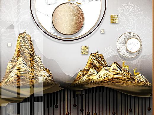 北欧简约客厅装饰画抽象几何山水晶瓷装饰画