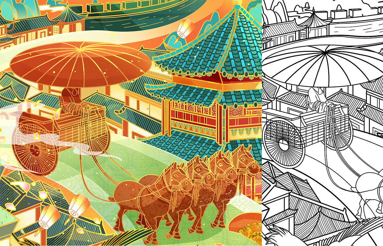 国潮风城市插画系列作品