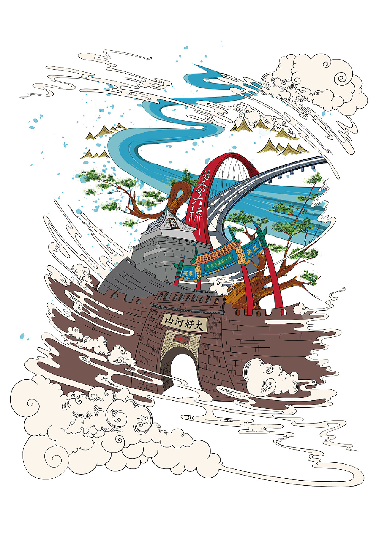 《大好河山·张家口之大境门|插画|创作习作|飞翔的小又鸟_原创作品