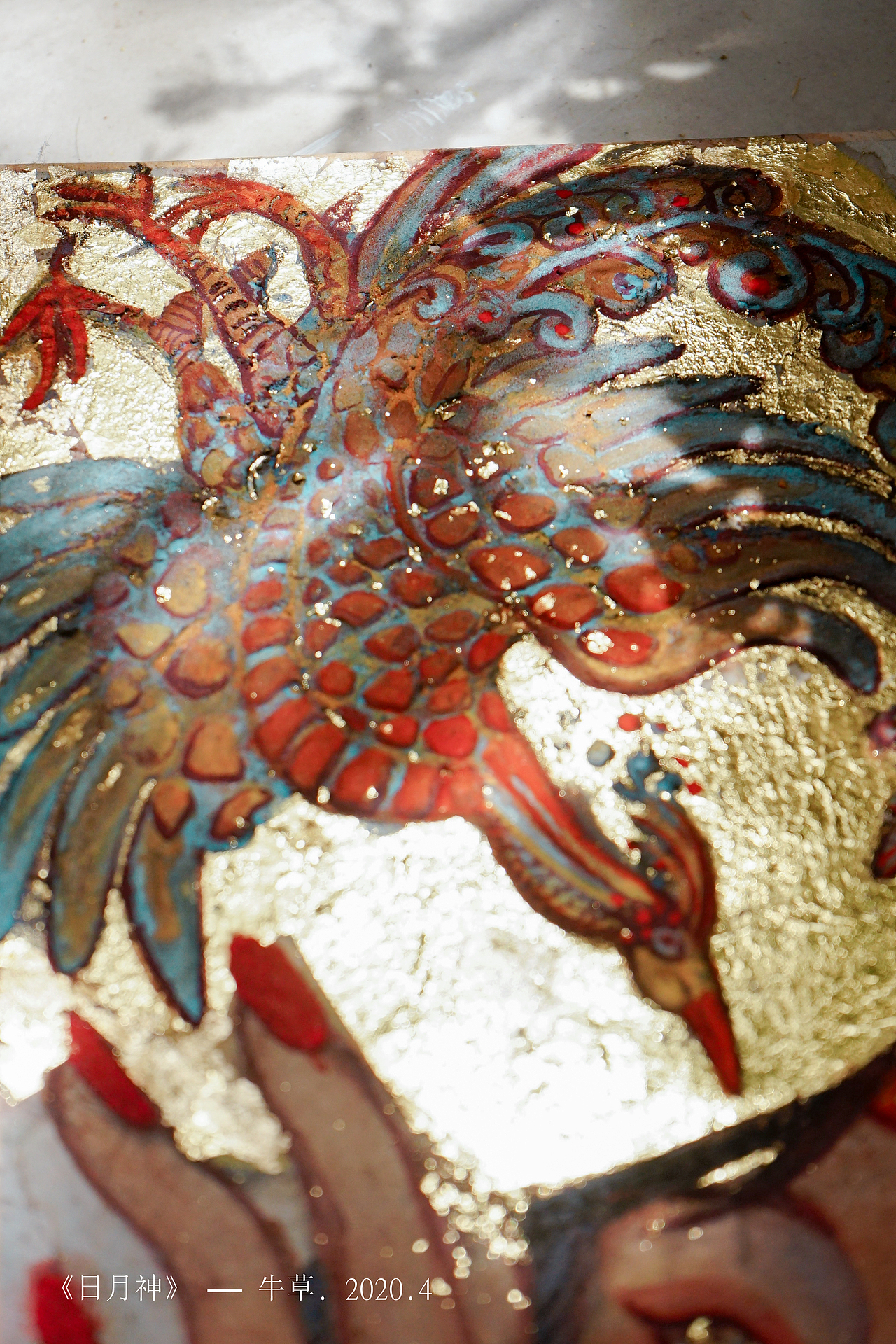 《日神羲和》&《月神常羲》——岩彩创作/过程记录（图ZMjA0NTA4ODAw） - 创作习作 - 站酷设计师牛草oxgrass原创素材 - 站酷ZCOOL