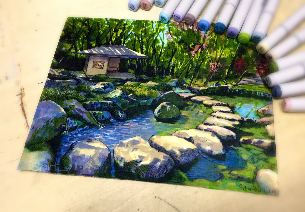 示范的马克笔画作,马克笔不仅是画效果图,动漫,也能画写实绘画噢!