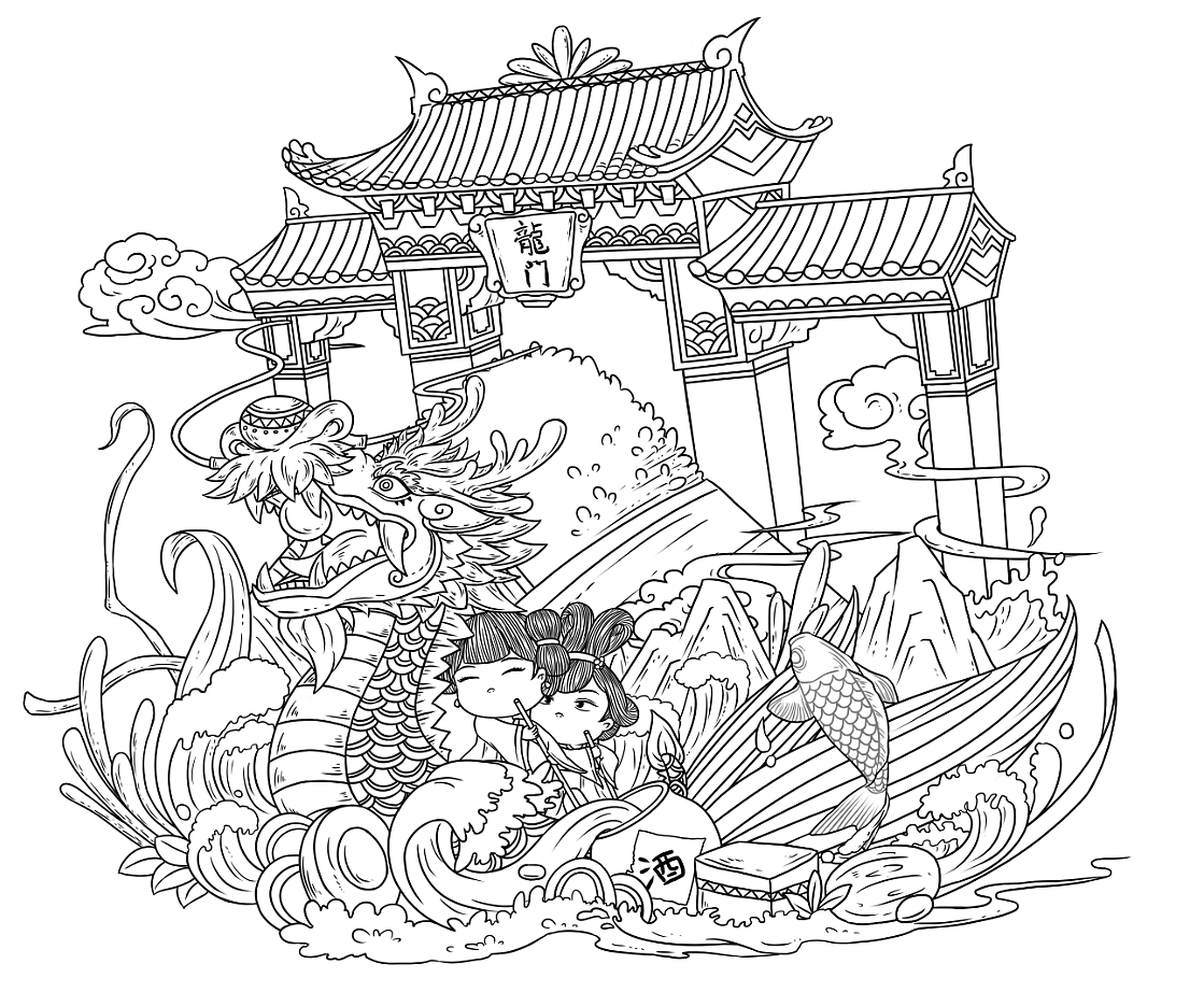 国潮风香辣肥肠粉插画浪成仙浪成仙05期实用性商业插画课程第三章节