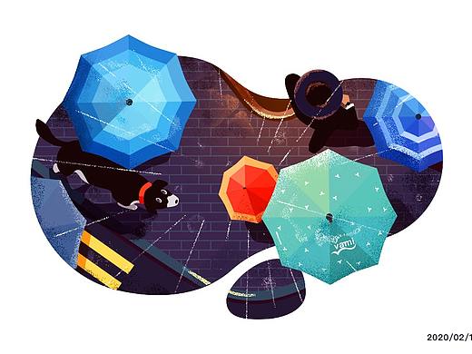 临摹《下雨天-颗粒插画》