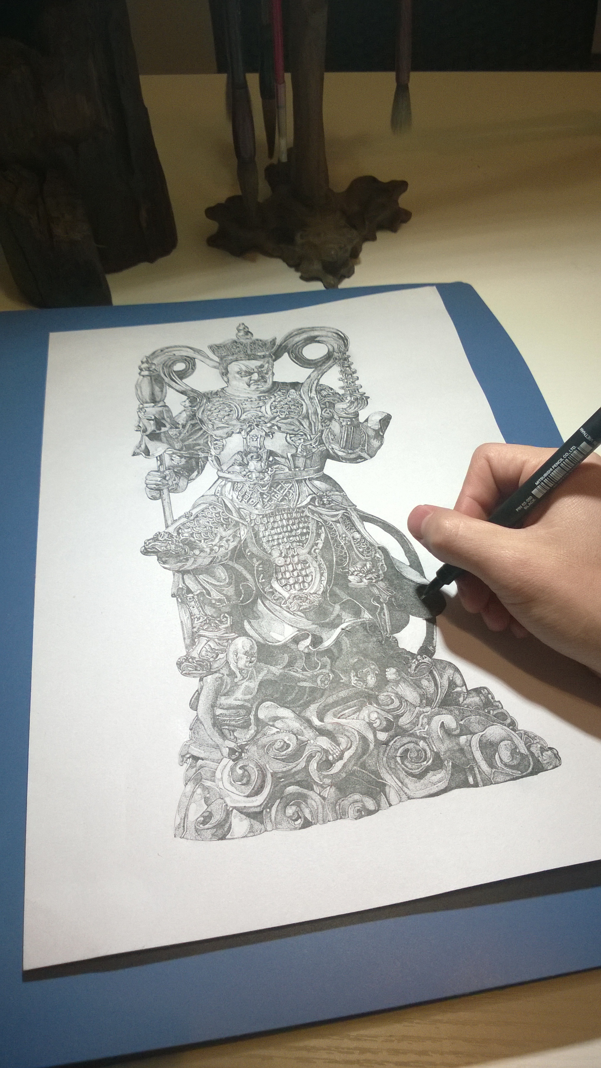 手绘作品"北方多闻天王" 《佛教四大天王》系列之一