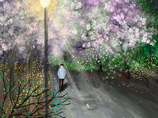春日的夜晚（个人主页-ZNjQ0NDUyMjA=） - 艺术插画 - 站酷设计师可爱的南溪原创素材 - 站酷ZCOOL