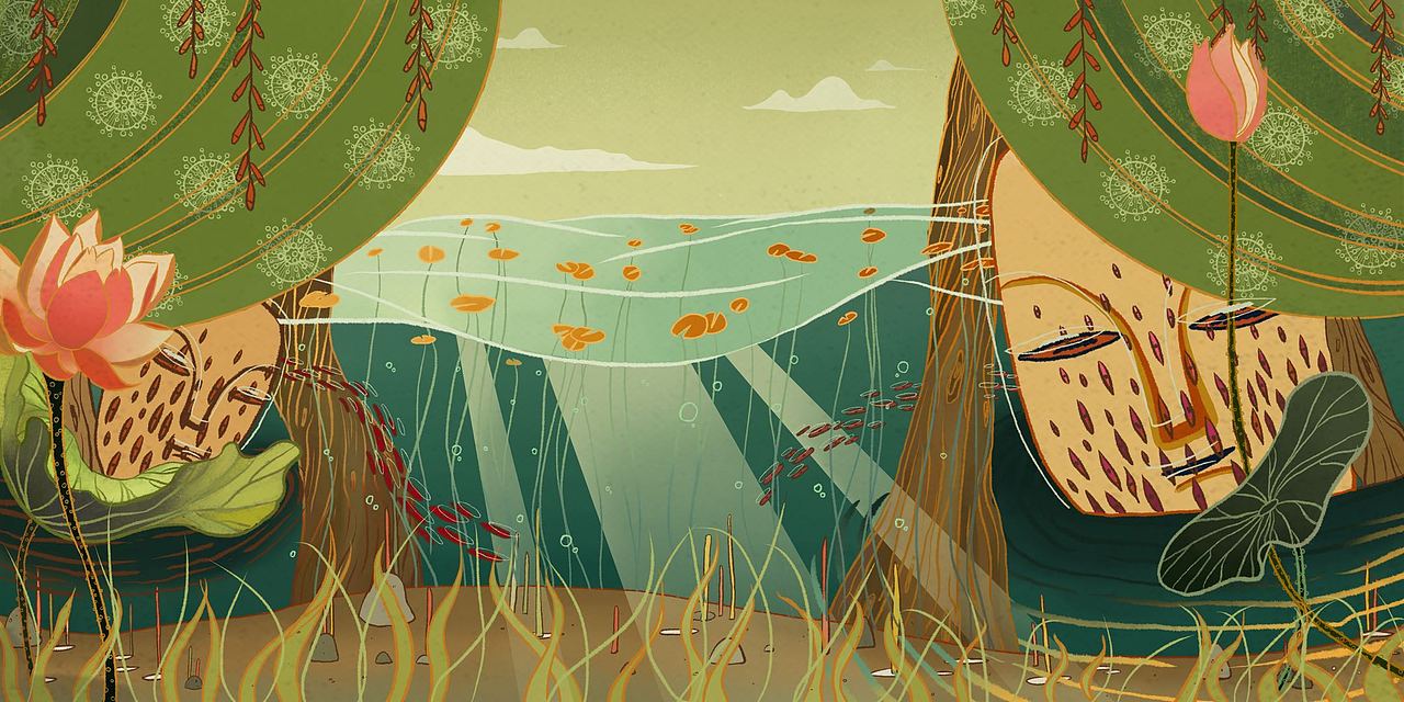 《人面迷塘》-插画习作（图ZMjMwNzMzOTI0） - 商业插画 - 站酷设计师基因金原创素材 - 站酷ZCOOL