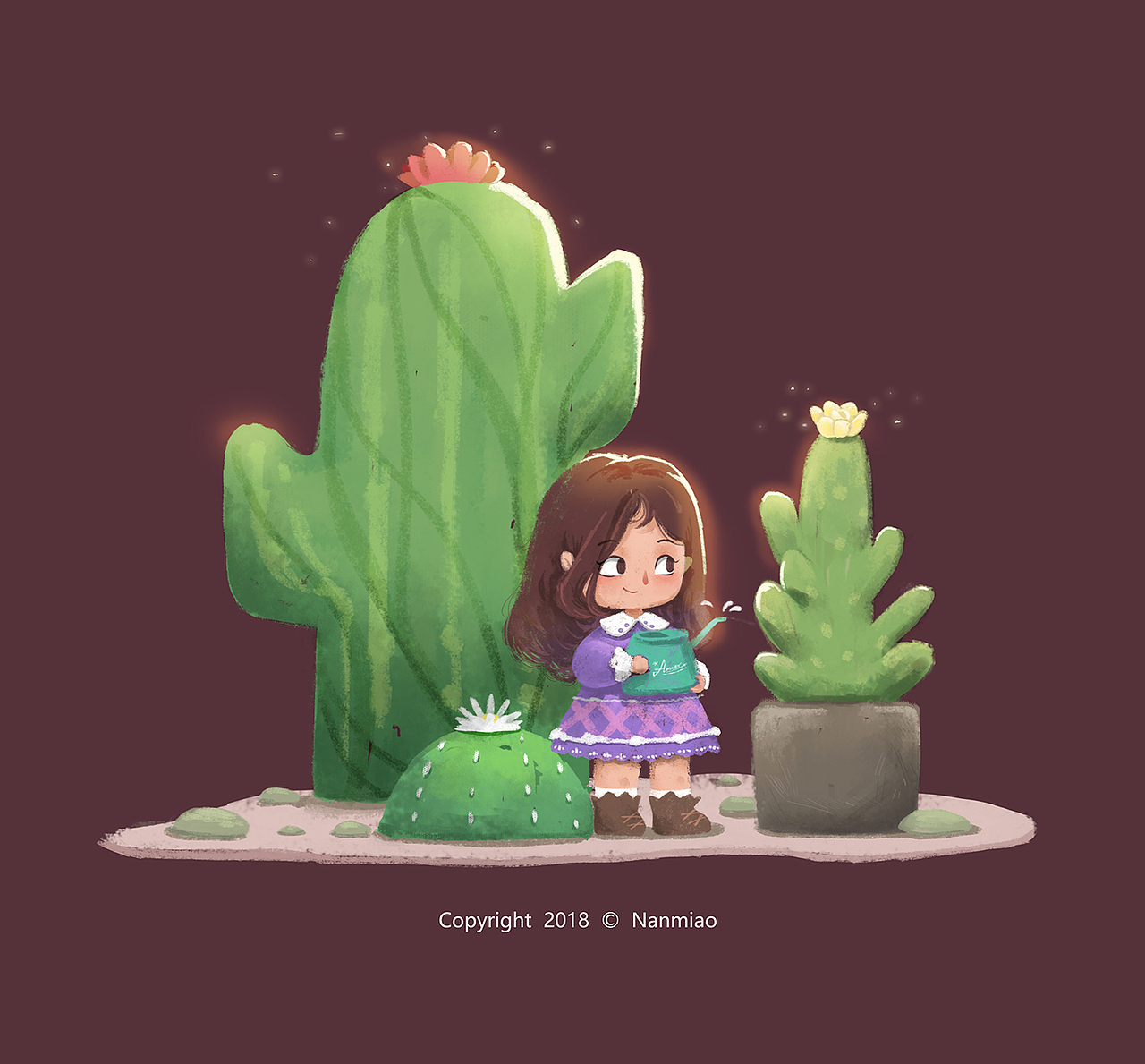 【喃喵插画】粉色王国的小小仙人掌