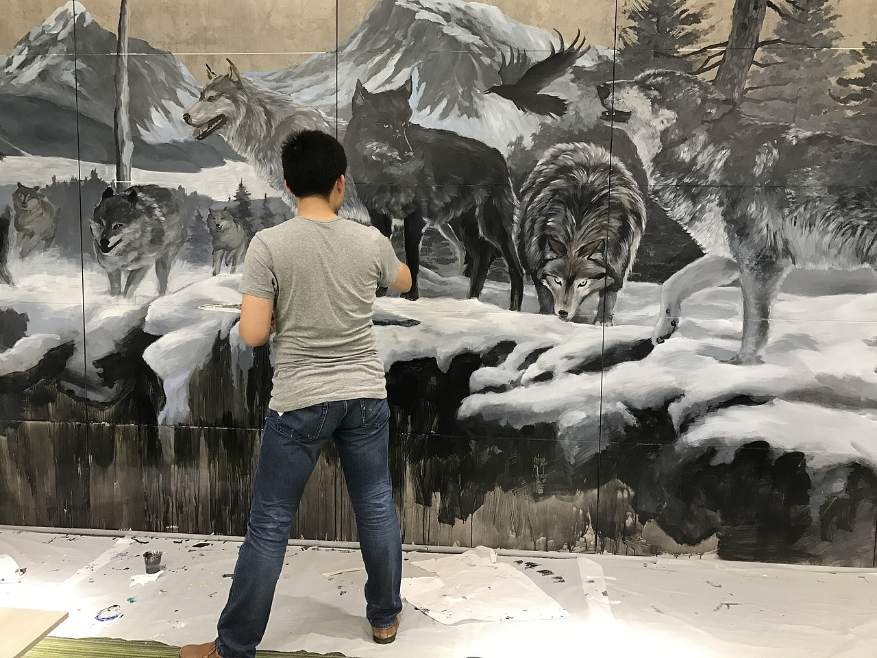 涂鸦 《狼图腾》 陈旭南壁画作品（图ZOTkwMTI2NDQ=） - 绘画 - 站酷设计师陈旭南原创素材 - 站酷ZCOOL