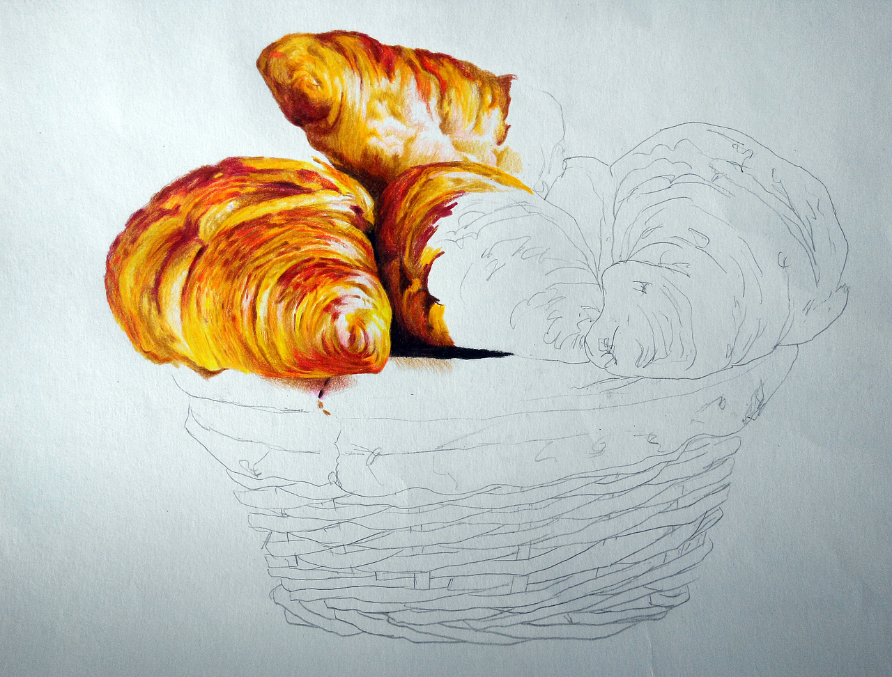 写实彩铅篮子牛角包