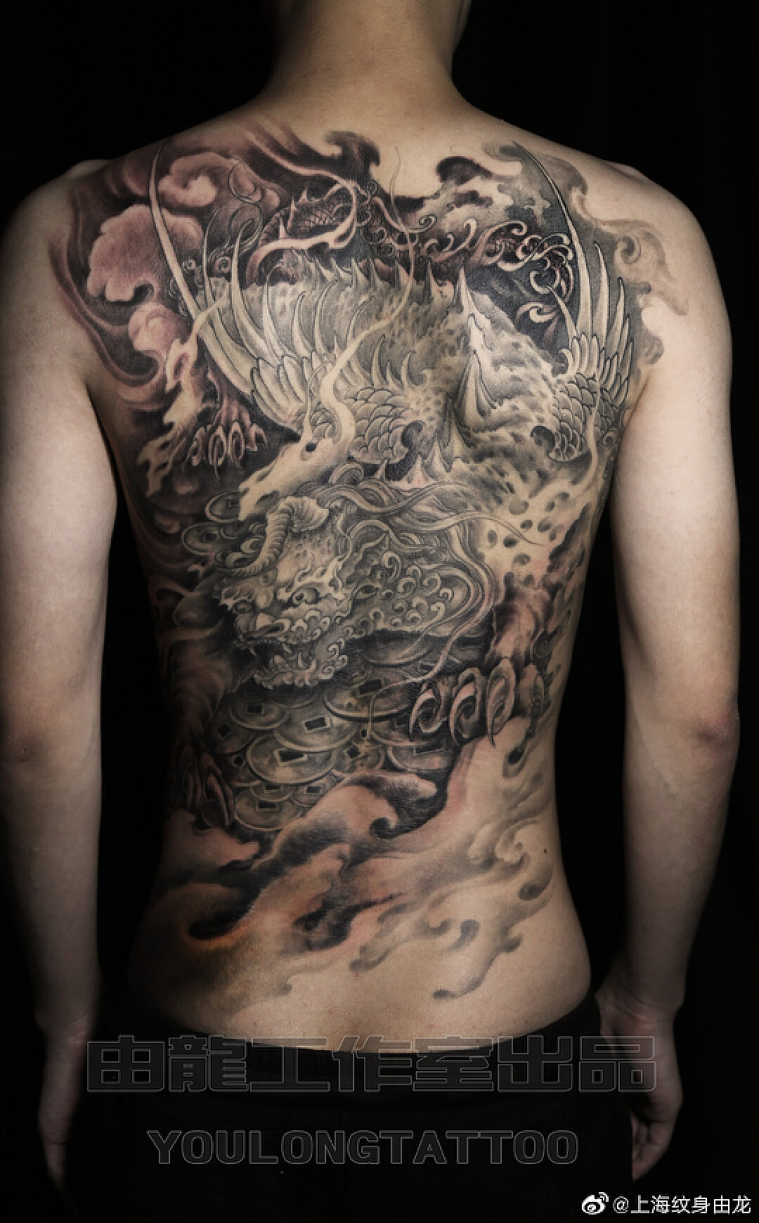 满背貔貅纹身手稿ps效果_上海纹身 上海纹身店 上海由龙纹身2号工作室