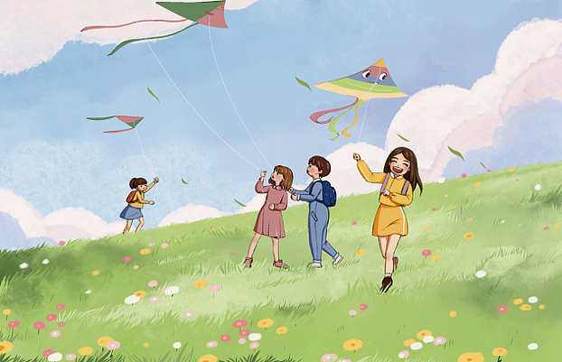 春天 風箏 野餐（圖ZMzMxODIyNDY0） - 商業(yè)插畫 - 站酷設計師丫丫一土原創(chuàng)素材 - 站酷ZCOOL