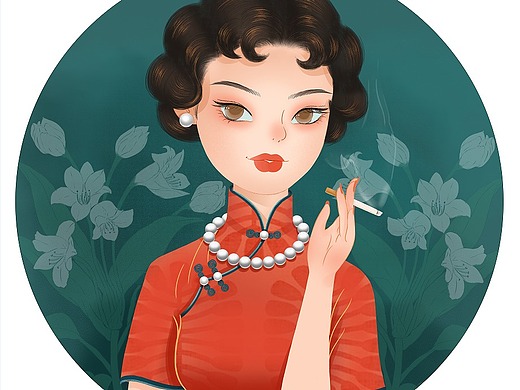 民国风插画插画-商业插画91011年前民国风旗袍阔太太插画-商业插画