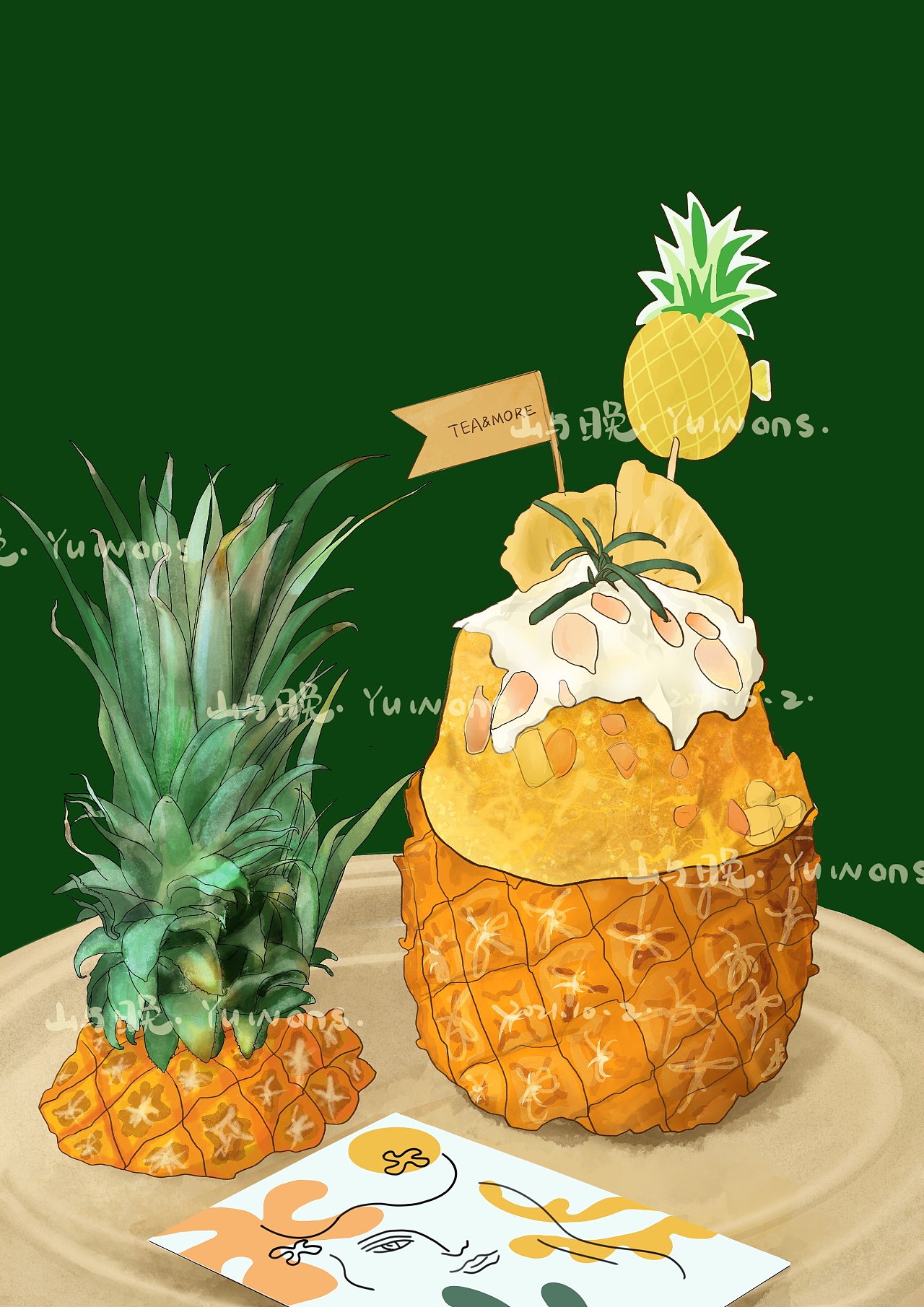 美食插画|夏日凤梨刨冰菠萝菠萝蜜