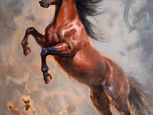 《一马当先》油画作品 画家王文县