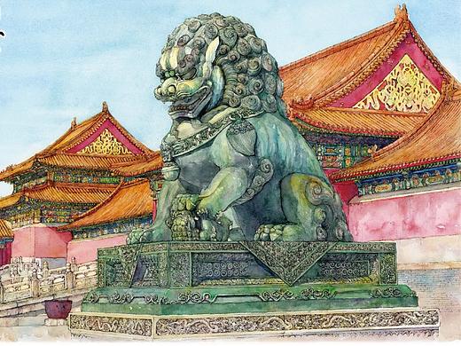 手绘故宫 青铜狮 系列二