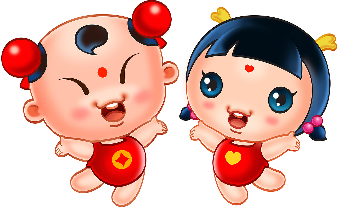 卡通高清大图招财童子2018年狗年大吉金童玉女系列招财童子三维中国风