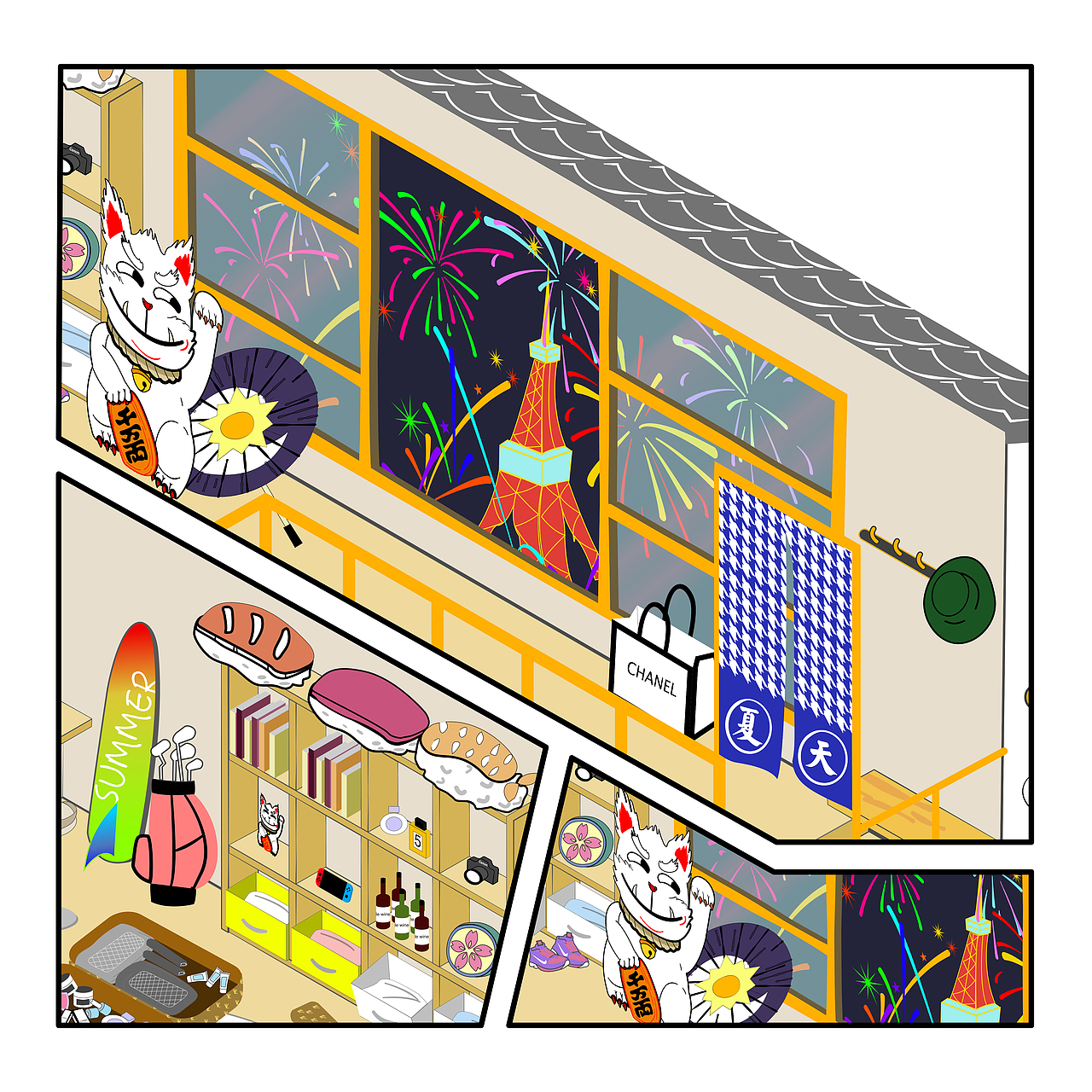 2.5D 插画 日本元素 梦想之屋（图ZMTczNDU0ODI4） - 艺术插画 - 站酷设计师小黑人_大仁波切原创素材 - 站酷ZCOOL