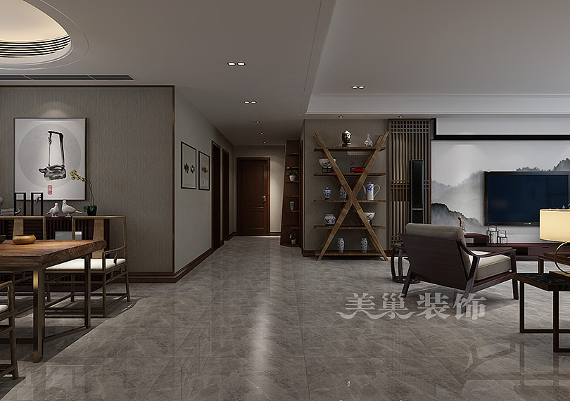 郑州尚书苑240平大平层新中式风格装修案例欣赏---走廊