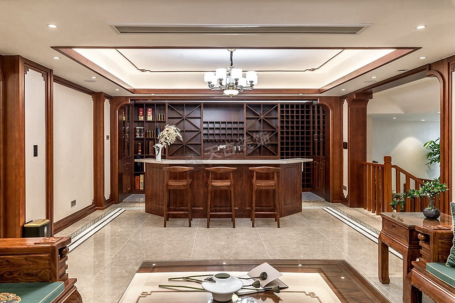 保利山庄类独栋别墅装修图,古典中式,红木家具太美啦!
