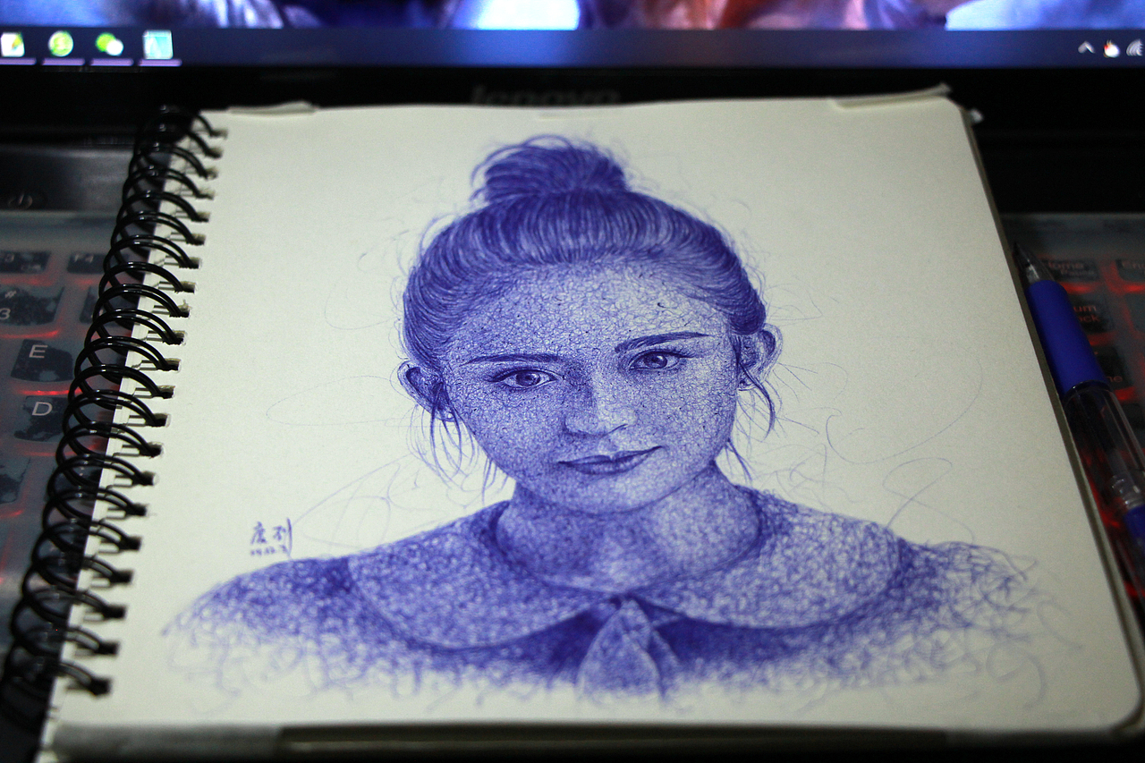 圆珠笔画 古力娜扎