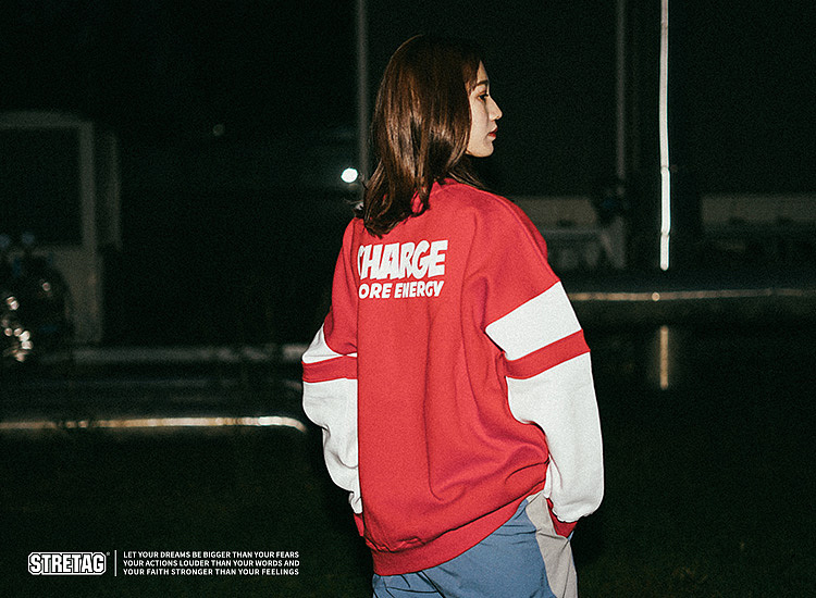 STRETAG2019秋冬新品原创时尚潮流拼接撞色圆领卫衣