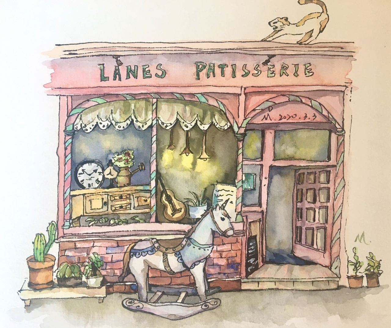 水彩欧式街边小店铺