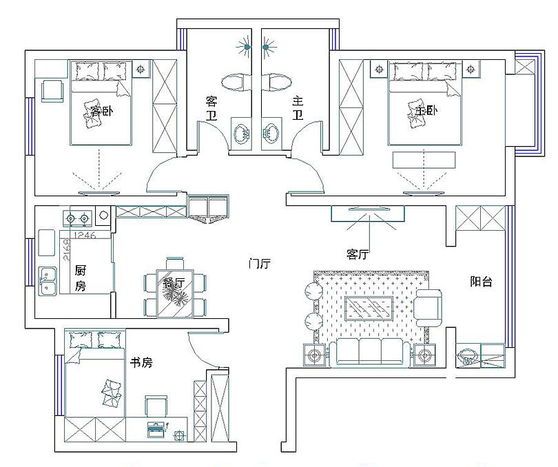 绿都紫荆华庭130平三室两厅简欧风格装修