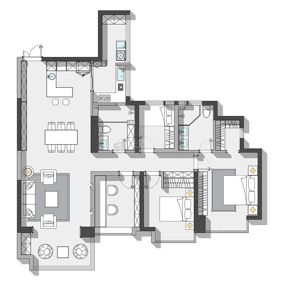 通过深入思考人在场景中的感受,将现在极简与轻奢相融合,对空间展开艺术探索,打造一个精致优雅、舒适自由的生活空间。家居空间的打造,选材讲究、用色纯粹。白色主调装饰,融入几何美学,用率性简洁的线条勾勒出现代风格的大气韵味。