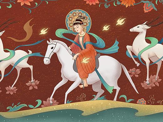哈弗&敦煌博物馆参赛插画：步步生莲·路王潜行（个人主页-ZNTgwNTgyMDg=） - 图案 - 站酷设计师鲸虹设计原创素材 - 站酷ZCOOL