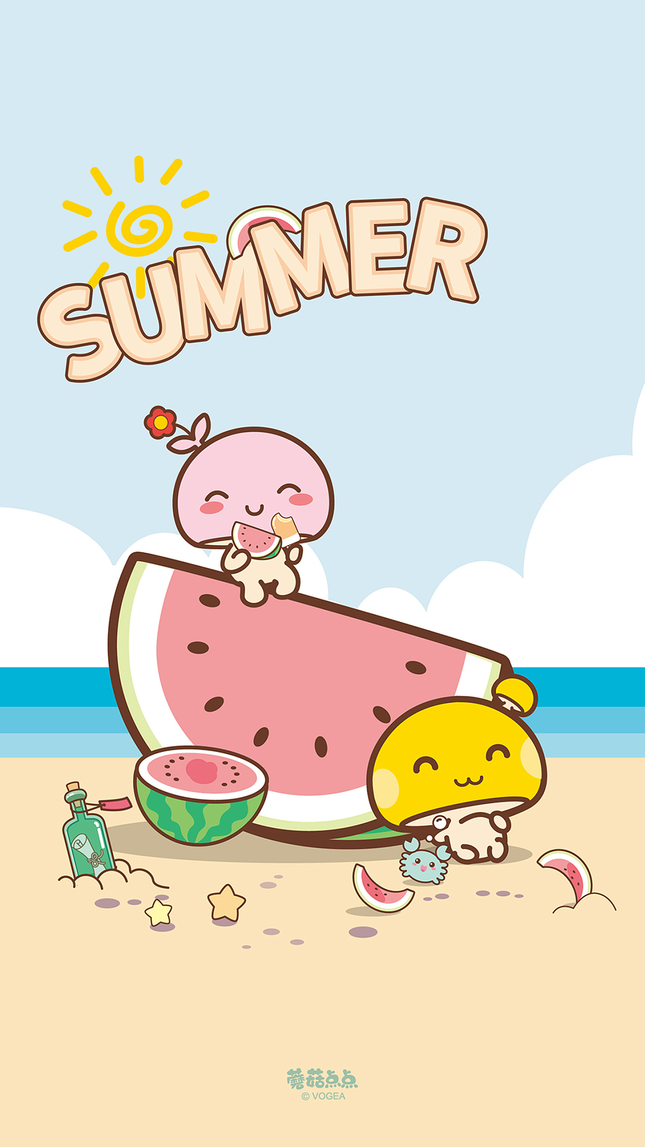 夏季男孩女孩在沙滩上玩耍卡通插画图片-千库网