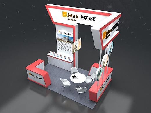 医药展位红白系简约风3D设计效果图