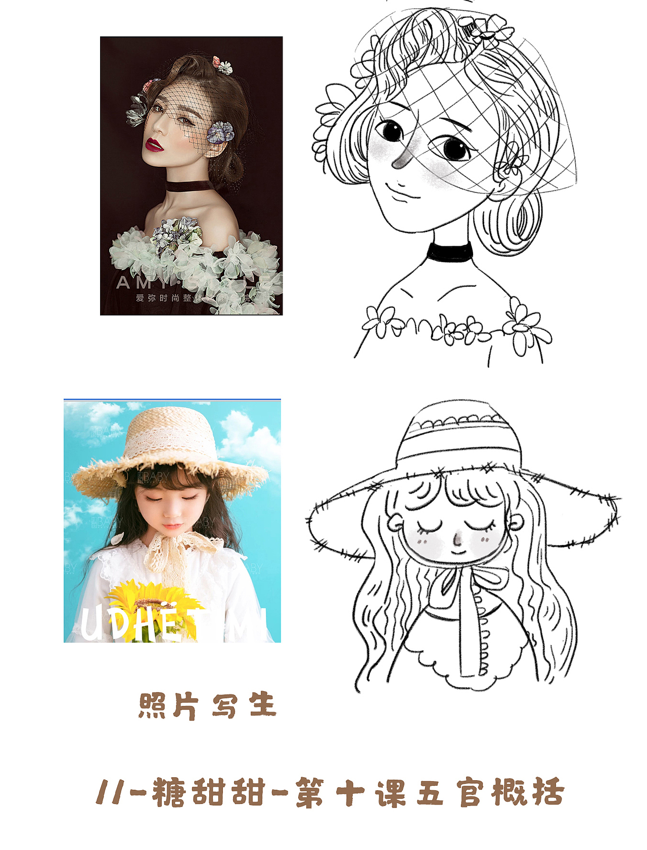 插画人物五官造型概括扁平线条写生