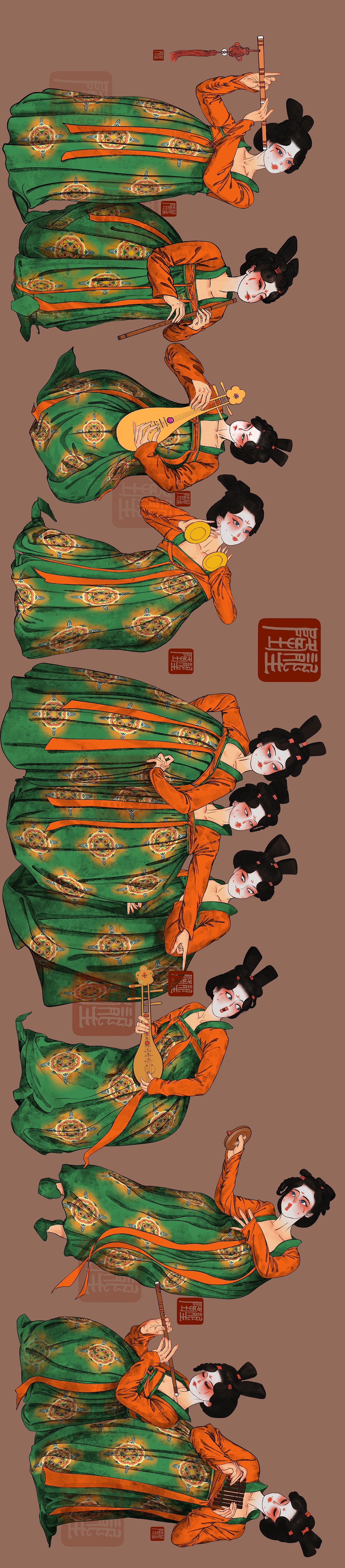 手绘唐宫夜宴图