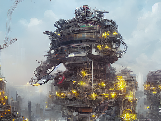 #AI创作实验室#黄鹤楼,科技机甲,超未来具象建筑