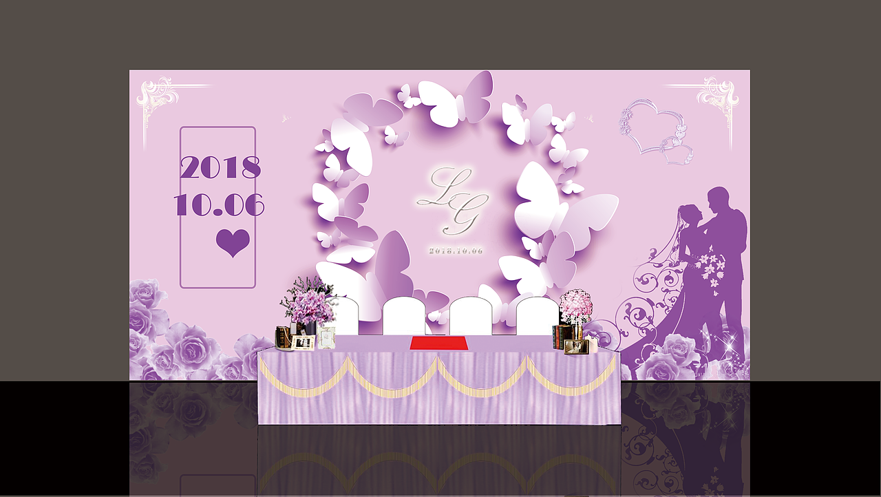 紫色简约婚礼场景设计