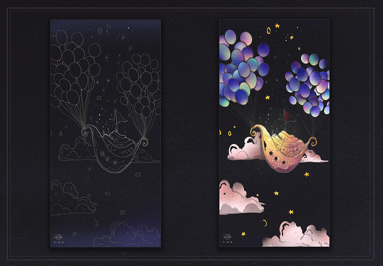 ·画 梦·
<br>世界崩塌 <br>我开着挂满气球的轮船飞向宇宙 <br>混乱的世界 <br>存着一丝浪漫 <br>