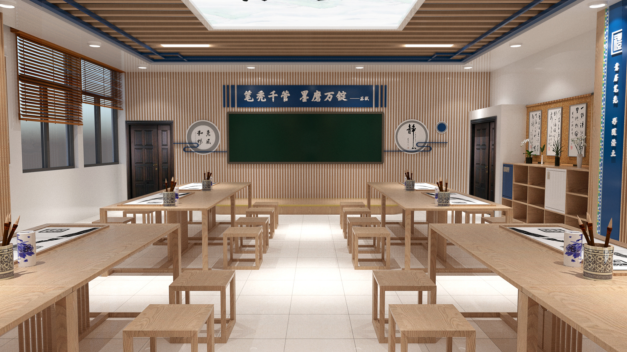 新中式学校书法教室|空间|室内设计|拾一石 - 原创作品 - 站酷 (ZCOOL)