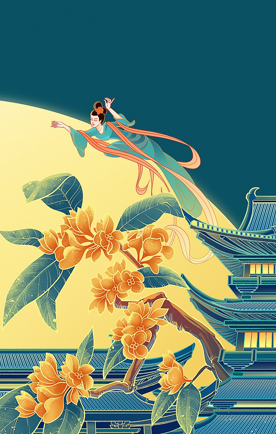 《夜游广寒宫》中秋礼盒包装插画