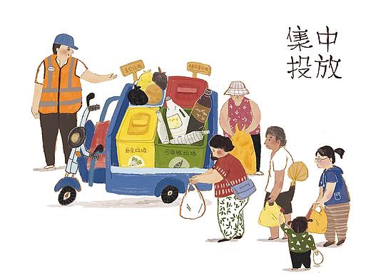 为南京江宁区西泉社区画的环保公益插画广告4则