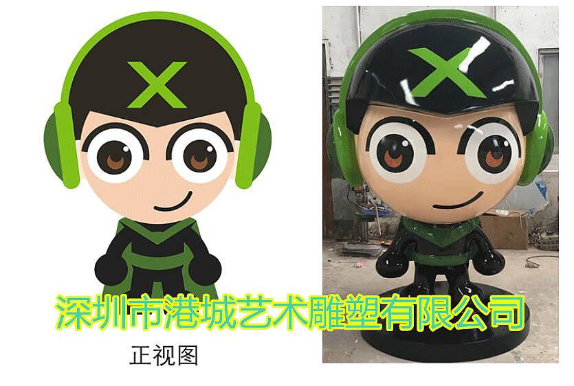 戴耳机麦克风玻璃钢音乐卡通雕塑给观众带来欢乐思考