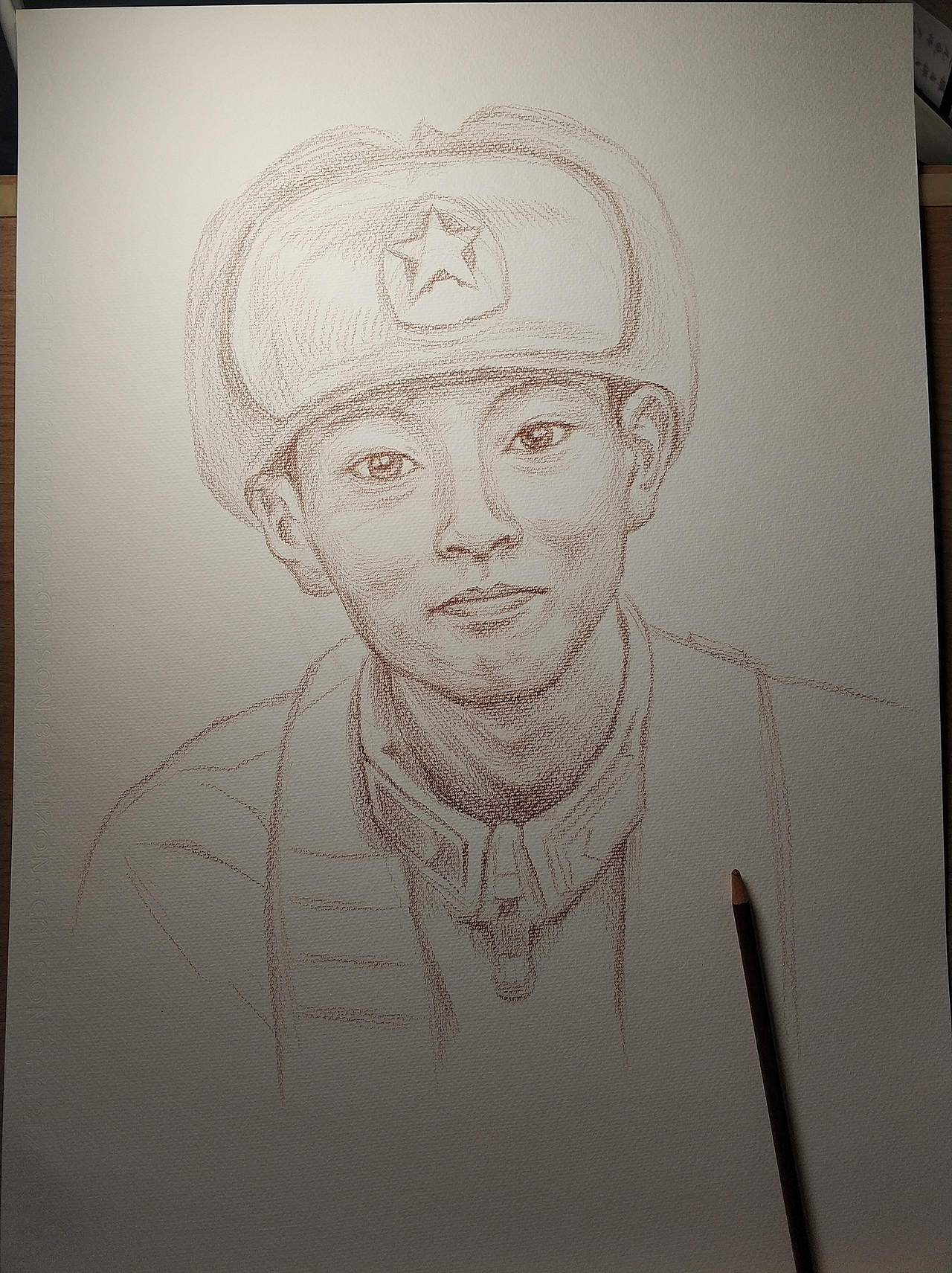 《清澈的爱 只为中国》为英雄陈祥榕画一幅彩铅肖像