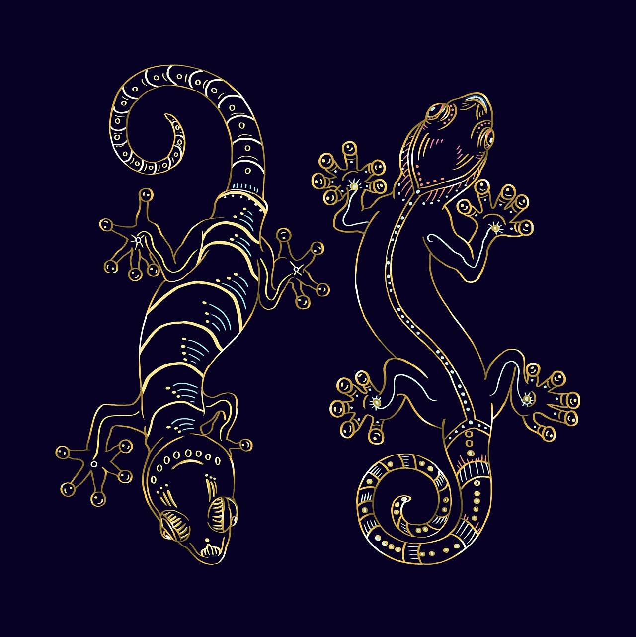 一组壁虎插画,用於某油漆品牌包装