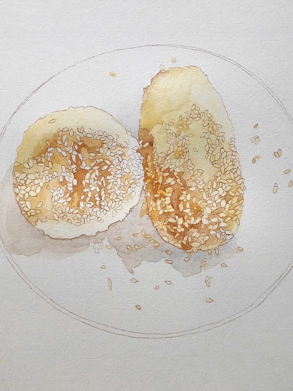  水彩金陵美食> 鸭油酥烧饼|纯艺术|绘画|乐游刘阿_原创作品-站酷zcoo