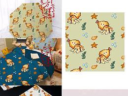 未授权原创印花图案|可爱治愈|天妇罗壳寄居蟹