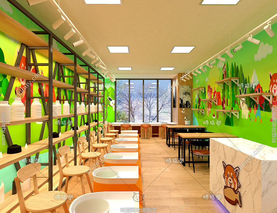 动漫主题陶艺diy店装修赏析