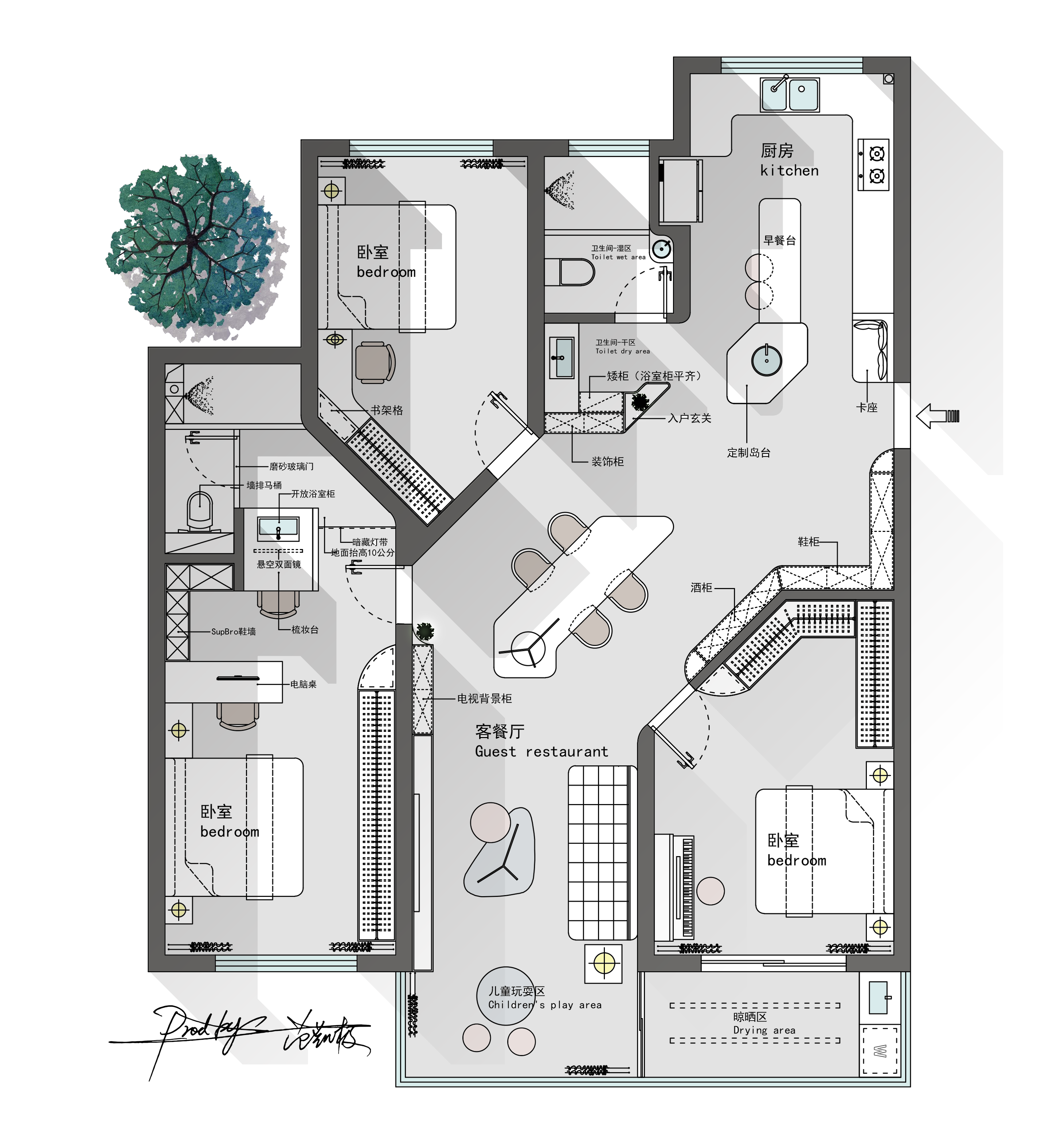 142㎡户型优化,异性平面方案